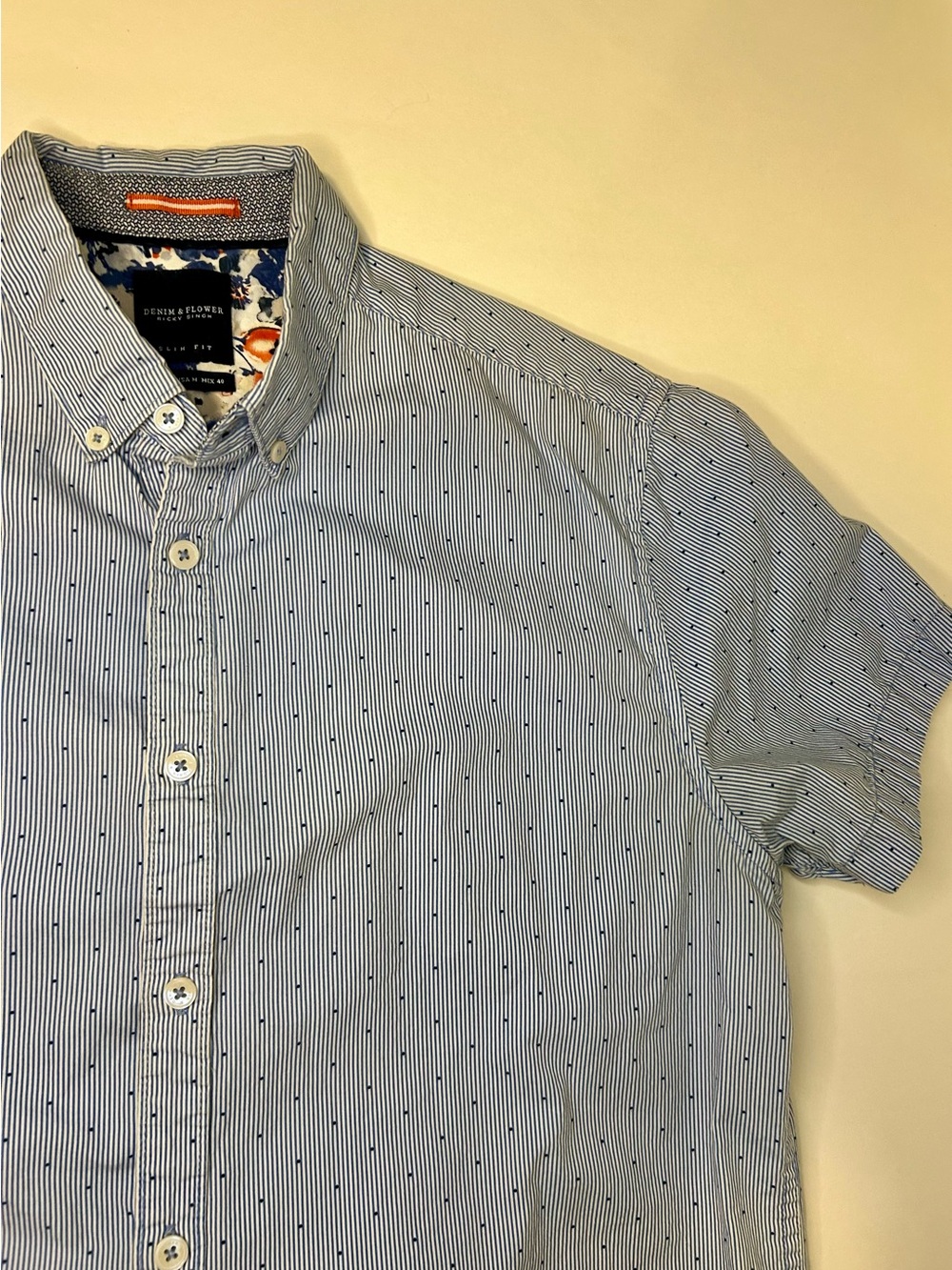 Denim & Flower Light Blue and White Striped Short-Sleeve Button-Down Shirt
